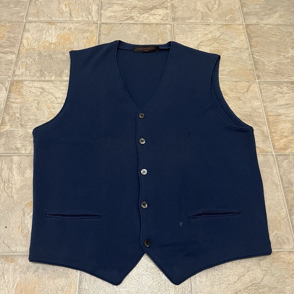 Christian Aujard Paris Men's Navy Blue Merino Extra Fine Wool Knit Vest Size 6